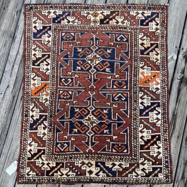 1940s Vintage Turkish Rug | Bold Anatolian Geometric Design | 3'4" X 4' For Sale - Image 5 of 5