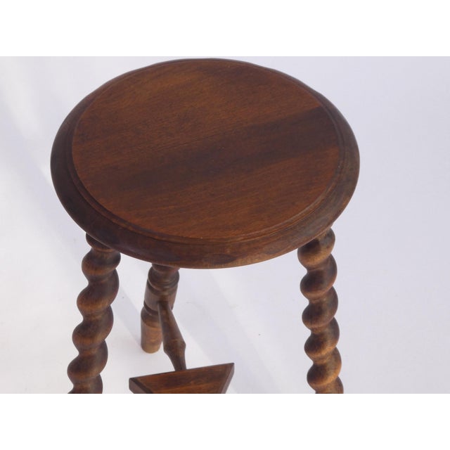 Small Vintage Rustic Round Barley Stool, 1920s For Sale - Image 4 of 9
