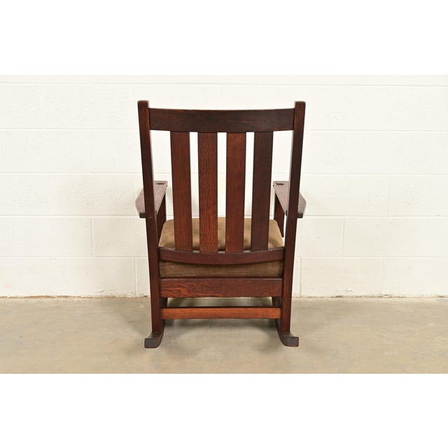 Stickley Style Antique Mission Oak Arts & Crafts Rocking Chair, Circa 1910 For Sale - Image 10 of 11