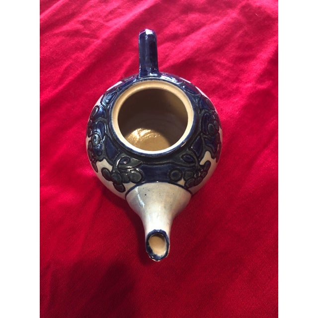 Boho Chic Vintage Mid-Century Gray & Blue Stoneware Teapot For Sale - Image 3 of 5