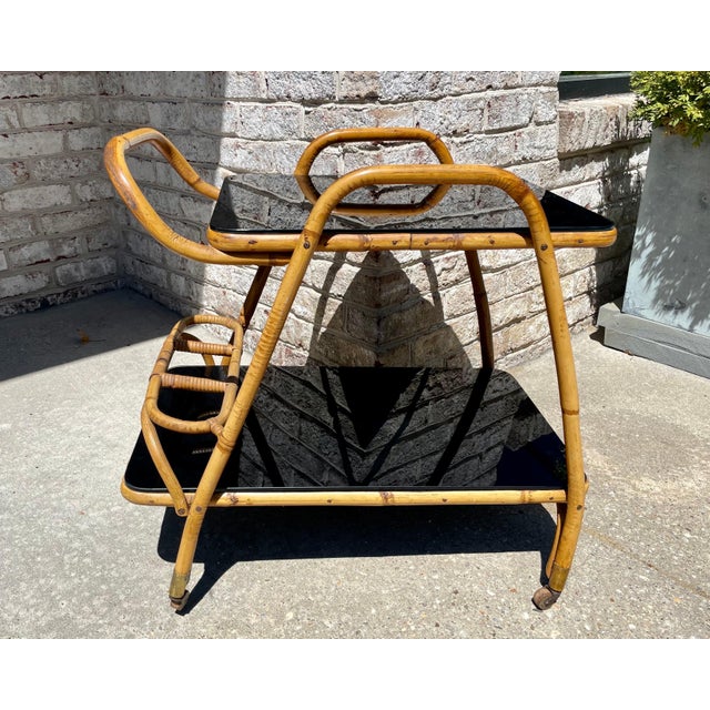 Brown Bamboo Trolley Cart For Sale - Image 8 of 18