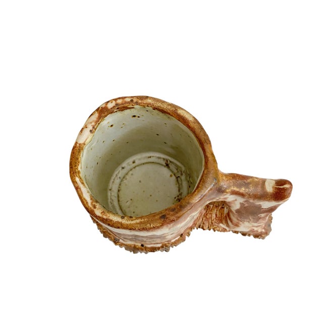 1990s 1990s Signed Artisan Wheel Thrown Rustic Textured Stoneware Mug For Sale - Image 5 of 6