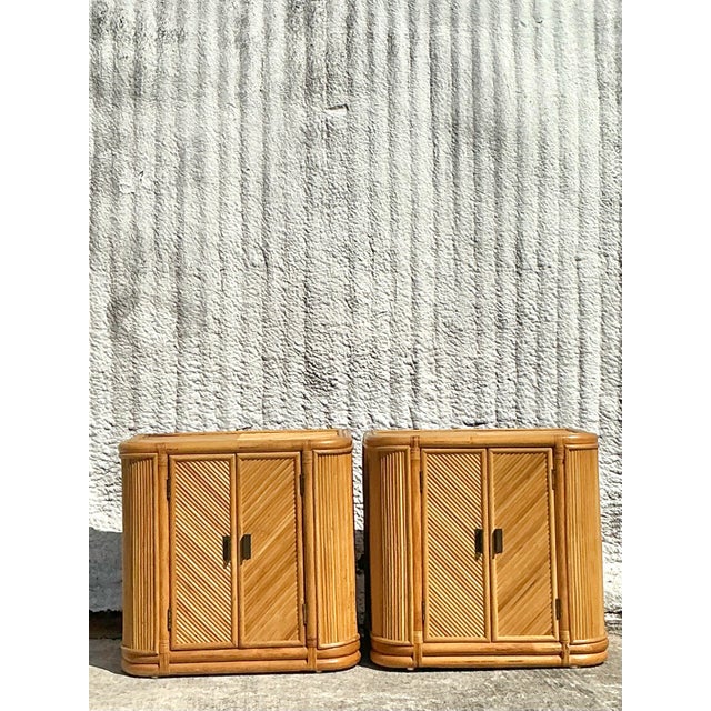 Vintage Boho Chevron Pencil Reed Nightstands - A Pair For Sale - Image 11 of 12