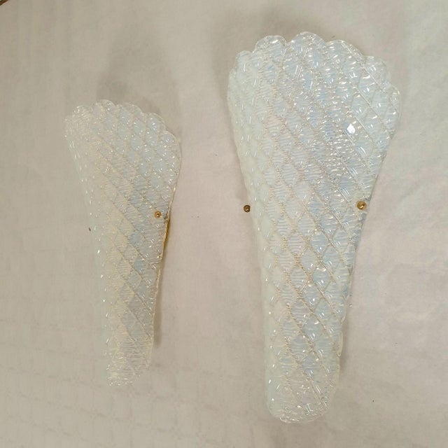 Mid-Century Modern 1970s Opaline, Mid Century Modern, Murano Glass Sconces - a Pair For Sale - Image 3 of 11