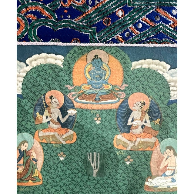 The Refuge Tree Thangka Painting on Silk, Brocade Framed, Tibetan Textile Wall Hanging For Sale In Tampa - Image 6 of 11