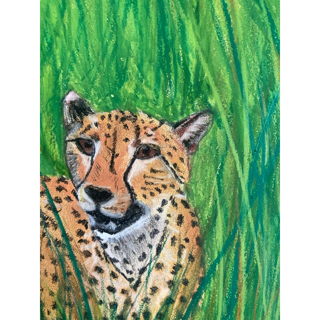 Folk Art “Cheetah in the Grass” Folk Art Style Drawing For Sale - Image 3 of 8