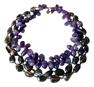 Double Strand Amethyst Necklace + Faux Smokey Topaz Necklace, Set of 2