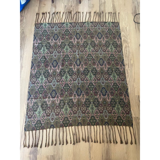 Antique American Woven tapestry throw. Delicate fabric with intricate pattern and beautiful color scheme.