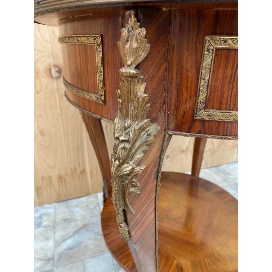 Wood Antique Italian Louis XVI Style Occasional Table With Inlaid Marble Top For Sale - Image 7 of 11