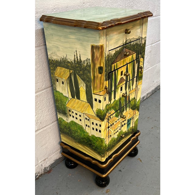 Mid 20th Century Vintage Hand-Painted Tuscan-Style Jewelry Tower Cabinet For Sale - Image 5 of 14