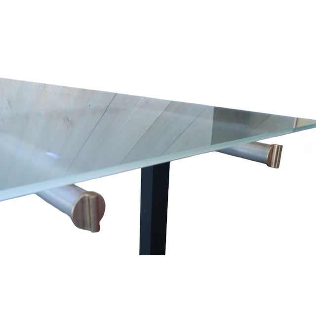 1980s Vintage 1980 Glass & Metal Roche Bobois Dining Table With Extensions Included For Sale - Image 5 of 12