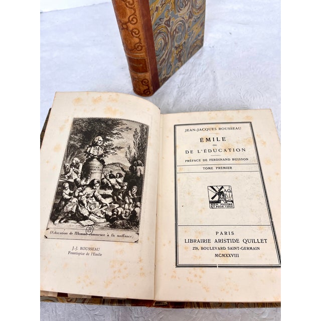 Antique French 1928 Leather Bound Books - Set of 3 For Sale - Image 9 of 13