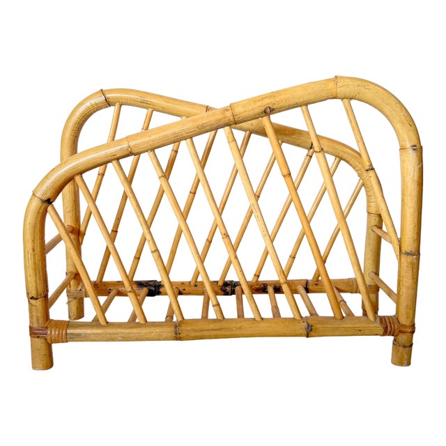 Vintage Asymmetrical Hollywood Regency Bamboo Magazine Rack For Sale