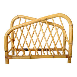 Vintage Coastal Boho Bamboo Rattan Magazine Rack
