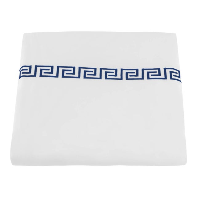 Greek Key Queen Duvet Cover in Navy For Sale