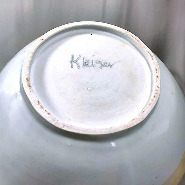 1980s Contemporary Organic Form Ceramic Bowl With Opalescent Pastel Glazes by Kleiser For Sale - Image 11 of 11