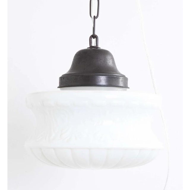 Schoolhouse Style Light Fixture, Opaline Glass, Antique 1930s-1940s For Sale In New York - Image 6 of 6