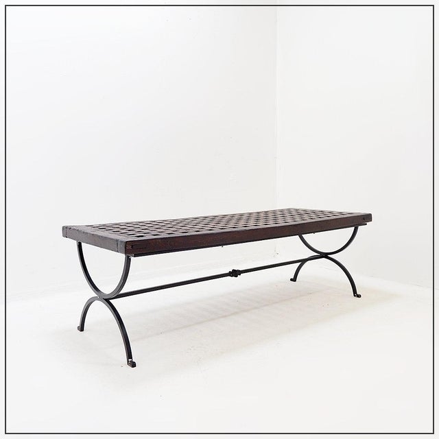 Coffee Table in Openwork Wood with Wrought Iron Legs For Sale - Image 4 of 16