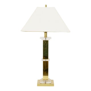 1950s Fredrick Cooper Lucite and Brass Table Lamp With Shade For Sale