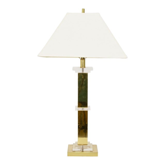 1950s Fredrick Cooper Lucite and Brass Table Lamp With Shade For Sale