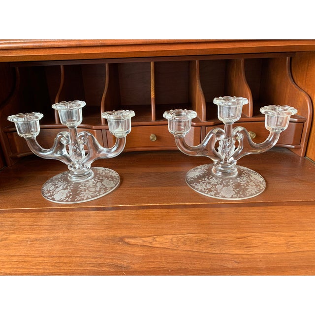 1940s Cambridge Diane Etched Crystal Corinth Candelabras a Pair Chairish