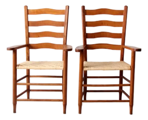 Vintage Ladder Back Arm Chairs Pair