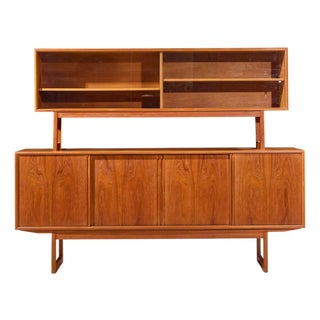 Kurt Østervig Style Mid Century Danish Teak Sliding Door Credenza and Hutch For Sale