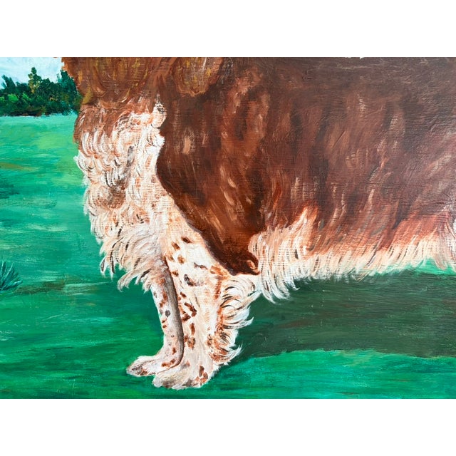 Large Vintage Folk Art Dog Portrait – Oil on Panel, Signed K. Hines 1970 For Sale - Image 12 of 17
