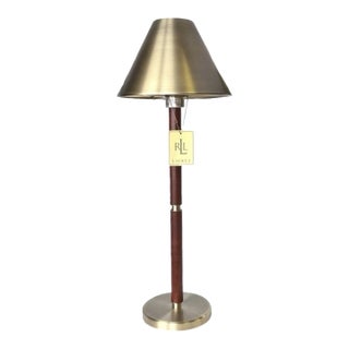 Ralph Lauren Home Brass & Leather Candlestick Buffet Lamp For Sale