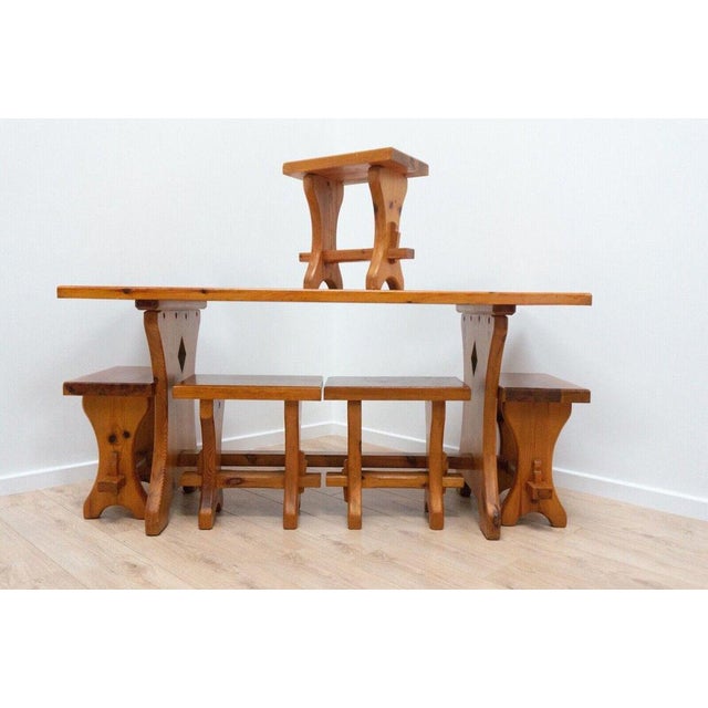 Mid-Century Swedish Dining Table and Stools in Pine, 1960, Set of 6 For Sale - Image 18 of 18
