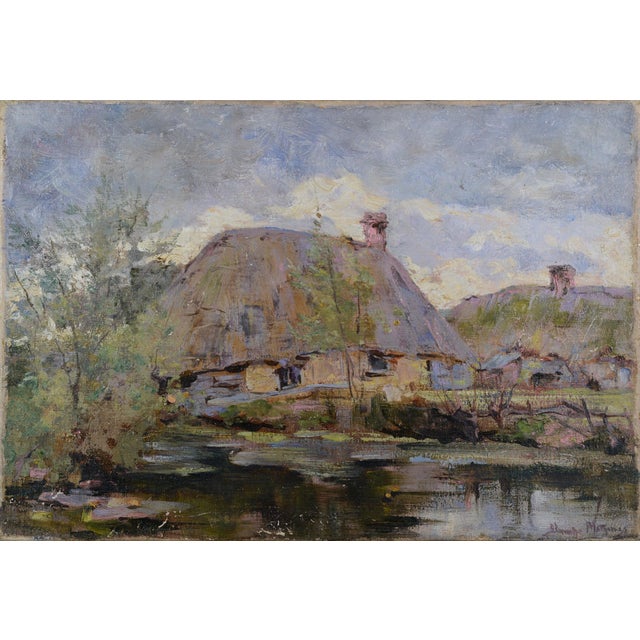 Impressionist Artist, Thatched Cottage by Stream, 1890s-1910s, Oil on Canvas For Sale - Image 5 of 5