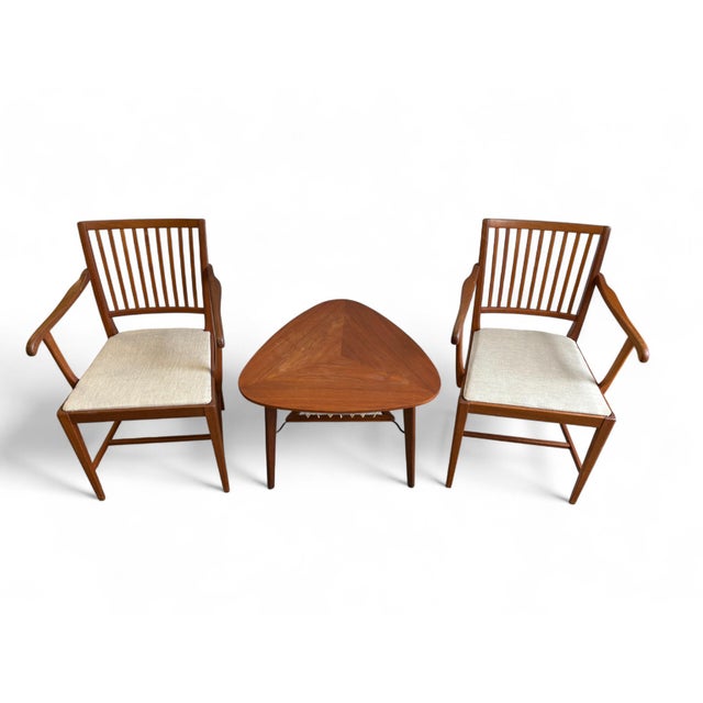 Wood Vintage Swedish Chairs and Triangular Coffee Table by Carl Malmsten for Bodafors, 1950s, Set of 3 For Sale - Image 7 of 7