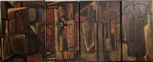 Rebeca Mendoza, Argentine Abstract Constructivist Quadriptych Oil Painting Latin American Woman, 1990