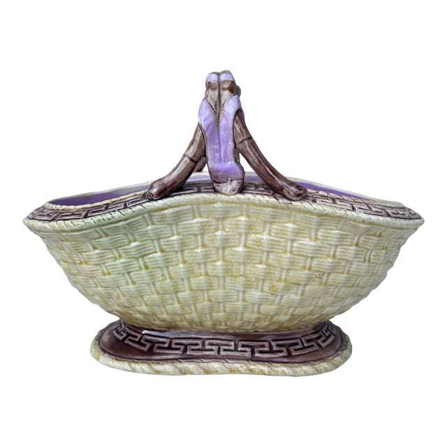 19th Century English Majolica Basket For Sale