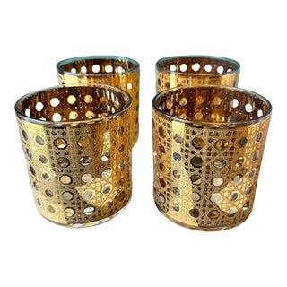 Vintage Gold Cannella Rattan Rocks Glasses by Culver - Set of 4 For Sale
