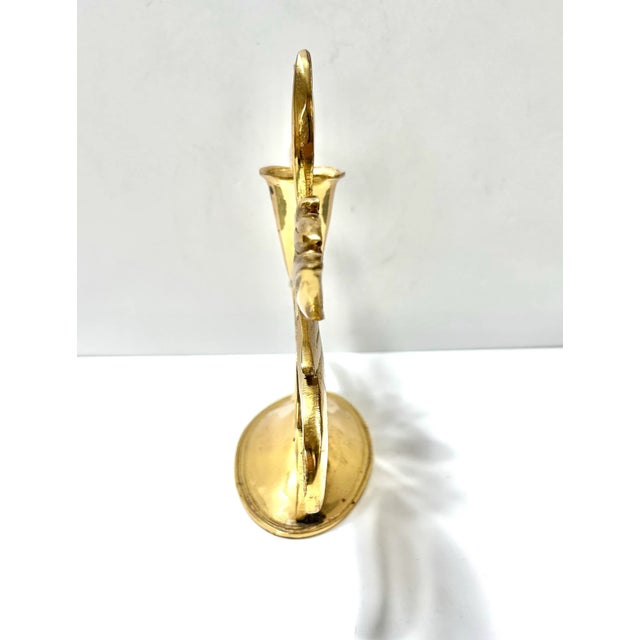 1980s Vintage Hollywood Regency Brass Floral Candlestick – Sculptural Brass Leaf Centerpiece For Sale - Image 5 of 7