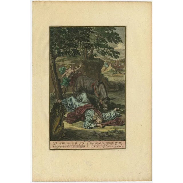 Antique print, titled: 'the man of god slain by a lion for his disobedience (…)' - original antique print showing the...