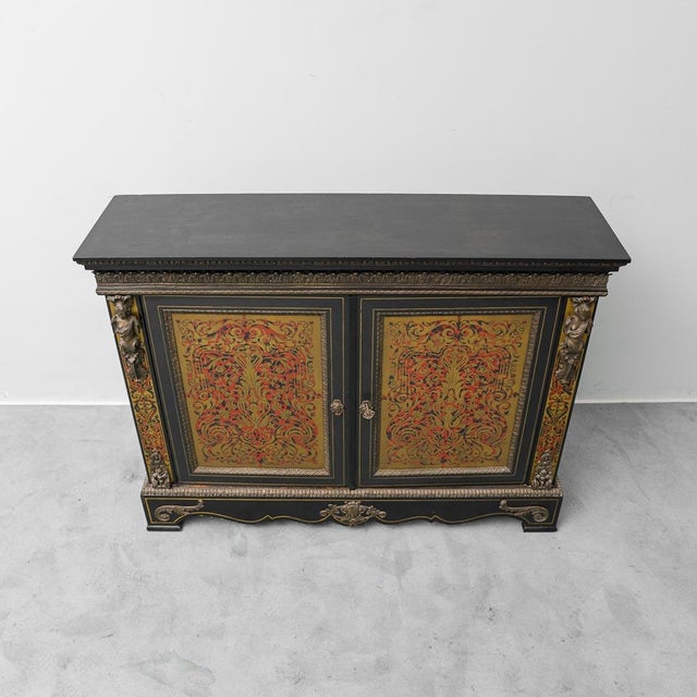 French Sideboard in Hand-Painted Wood with Brass Details, 1890s For Sale - Image 4 of 13
