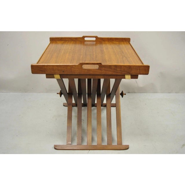 Vintage Mid Century Modern Stewart MacDougall & Kipp Stewart Drexel Walnut Folding Campaign Table (B). Item features...