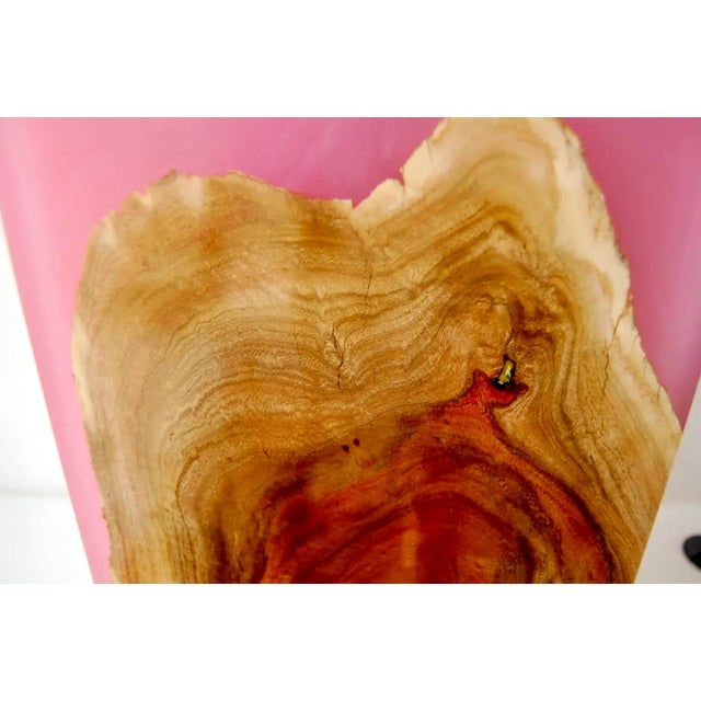 Orchid Pink Resin and Carob Burl Wood Console Table Lamp For Sale - Image 12 of 13