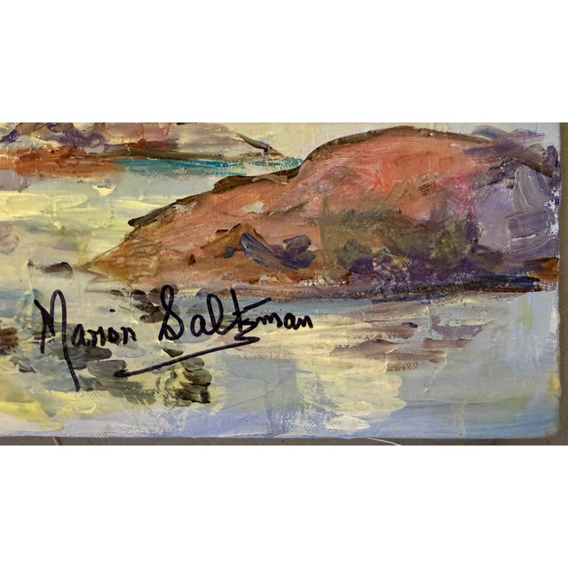 "Lakeside Scene" Oil on Canvas Signed Marion Saltzman For Sale - Image 4 of 9