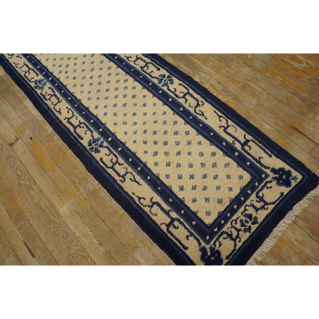 1920s Beige Diamond Antique Chinese Peking Hallway Runner Rug 1' 10'' X 14' 4'' For Sale In New York - Image 6 of 10