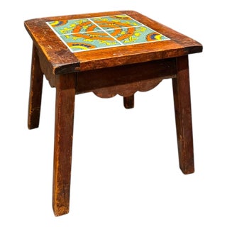 1970s Wood Table With Mosaic Top For Sale