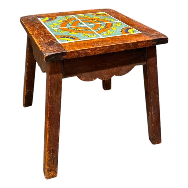 1970s Wood Table With Mosaic Top For Sale