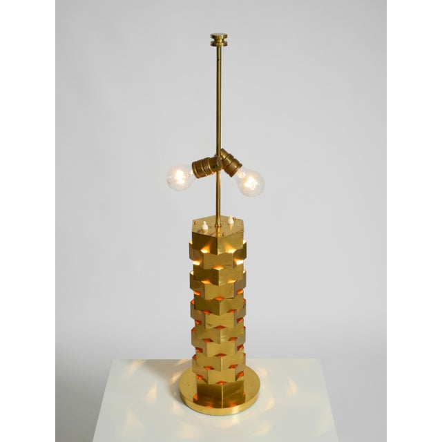 Large Brass Table Lamp with an Illuminated Base by Vereinigte Werkstätten, 1960s For Sale - Image 4 of 18