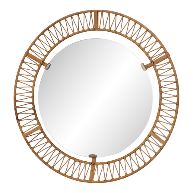 1950s Danish Mid-Century Rattan Mirror For Sale