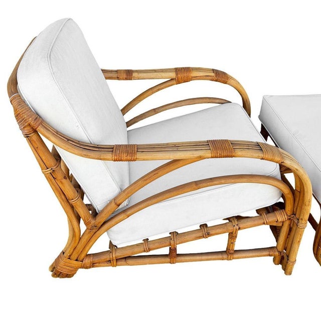 Restored Mid-Century 3-Stand 1949er Reed Rattan Chaise Lounge W/ Ottoman For Sale - Image 9 of 16
