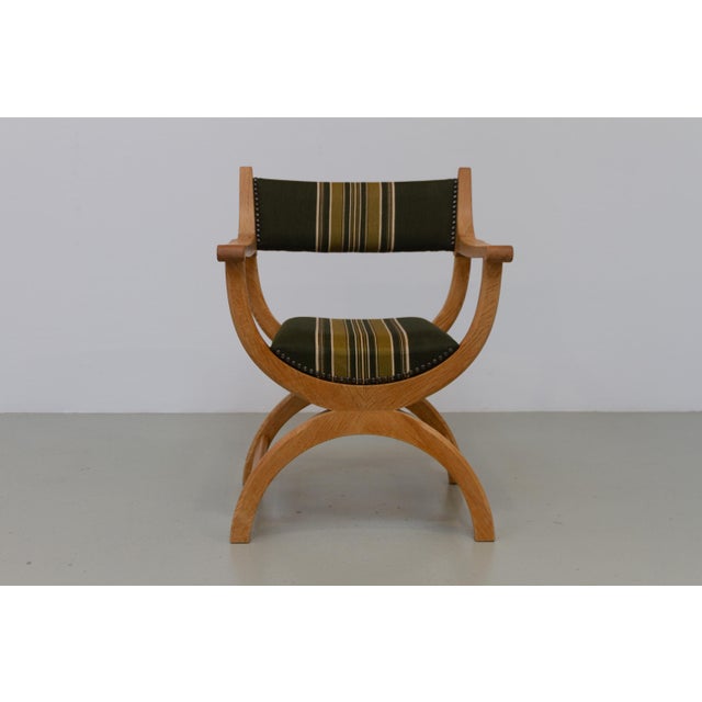 Danish Kurul Armchair in Oak and Striped Green Wool by Henning Kjærnulf, 1960s For Sale - Image 12 of 18