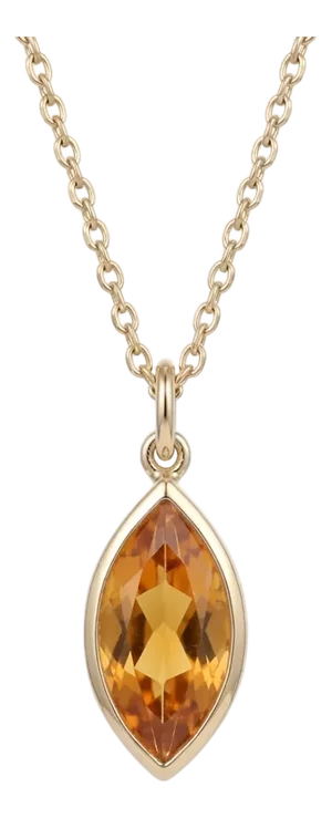 Genuine Marquise Citrine Necklace – Minimalist Bezel Set Golden Gemstone Solitaire Pendant
