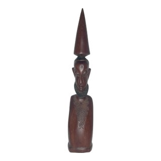 Makonde Carved Hardwood Elder Figure Tanzania Mozambique Conical Hat African Art For Sale
